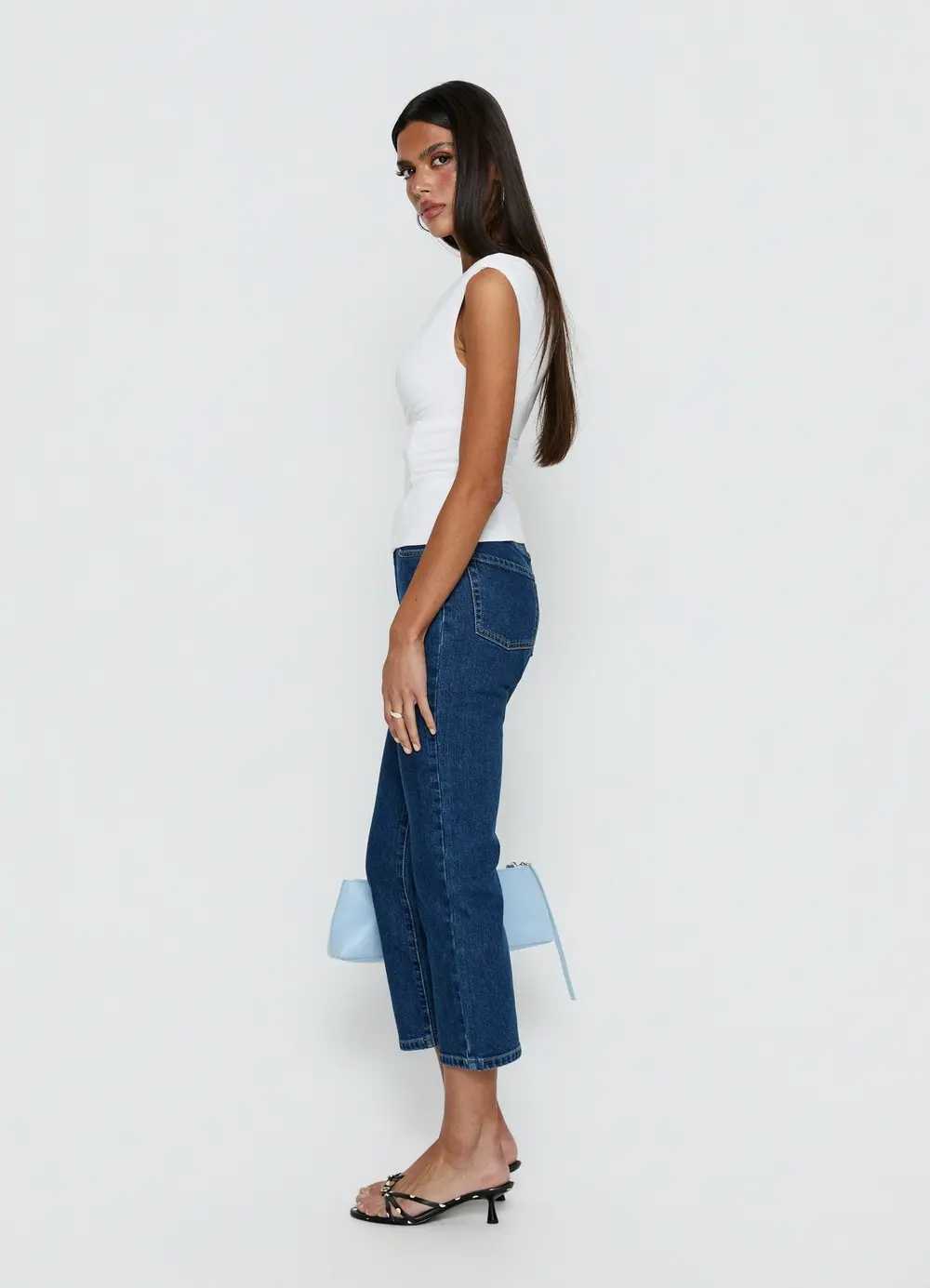 Cindee High Rise Cropped Jeans Mid Blue Wash