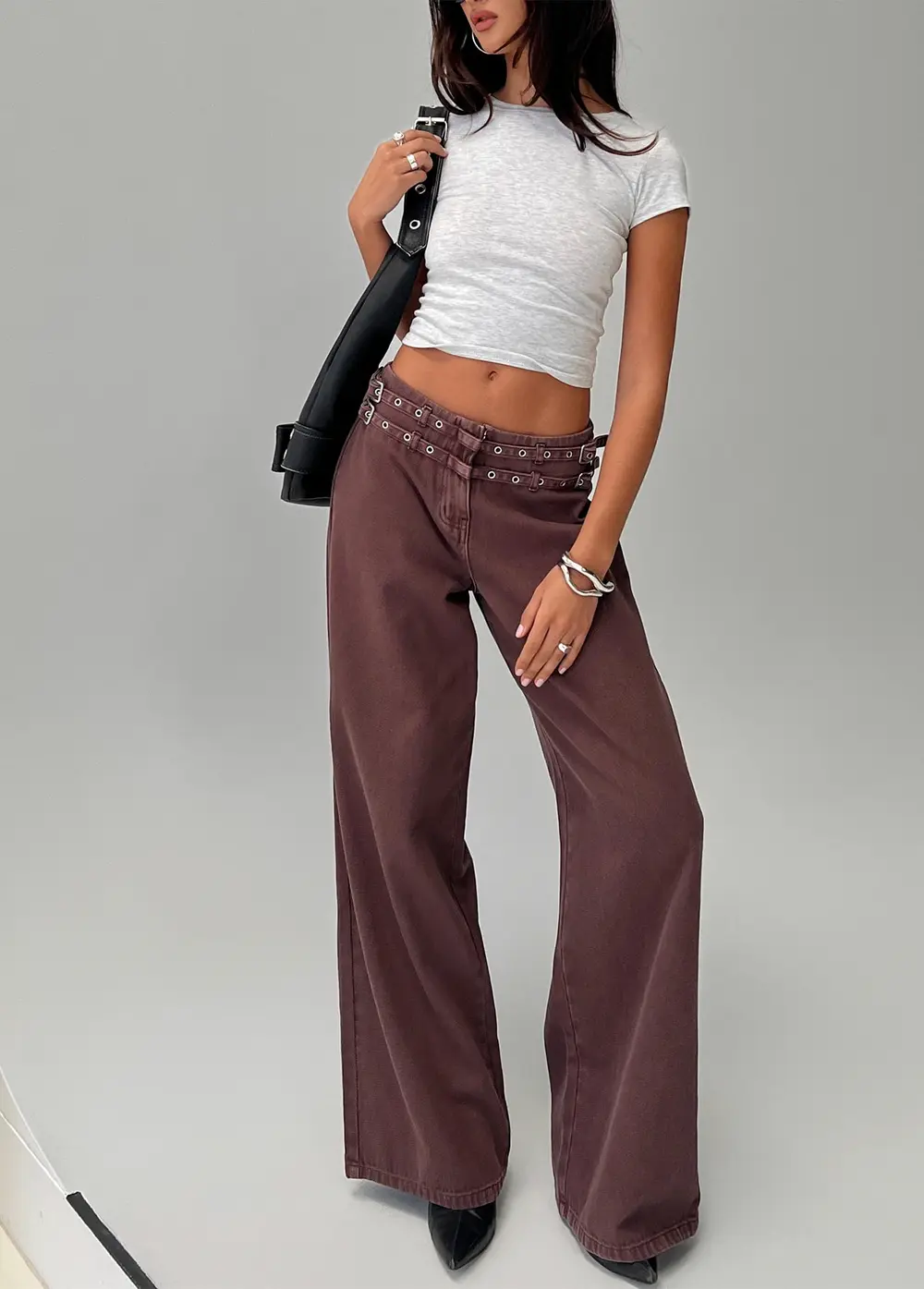 Baccarat Mid Rise Wide Leg Belted Pant Chocolate