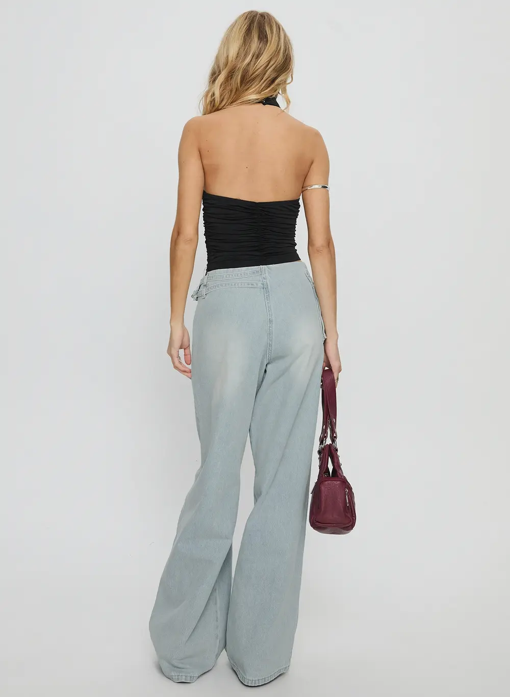 Paltrow Mid Rise Wide Leg Cargo Jeans Faded Blue Wash