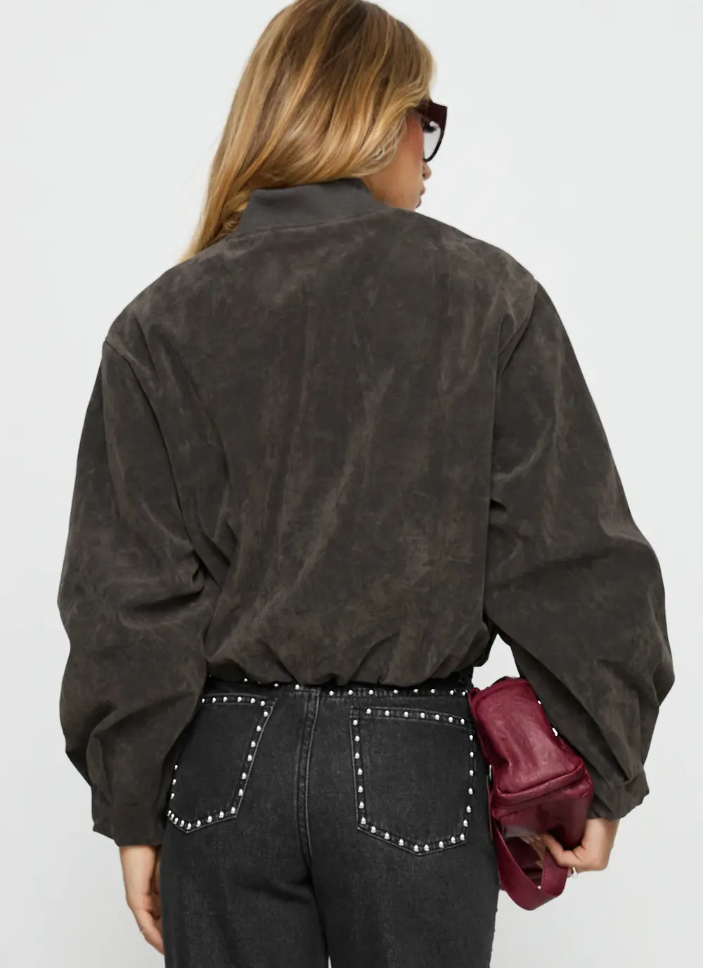 Mastery Faux Suede Bomber Jacket Charcoal