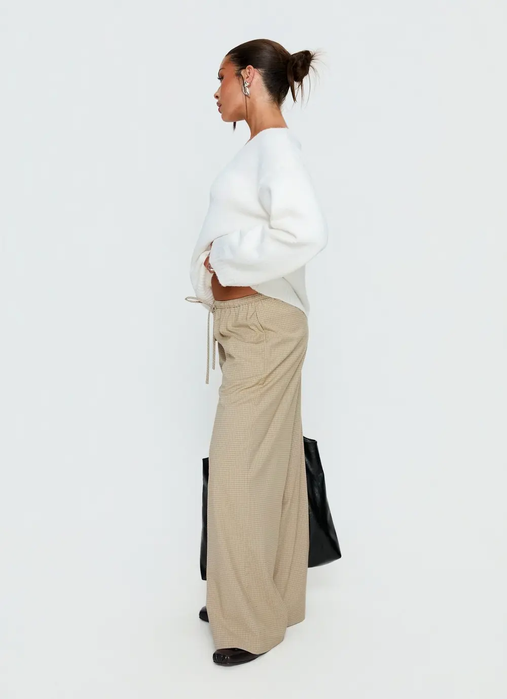 Ketrina Tie Waist Pants Beige Plaid