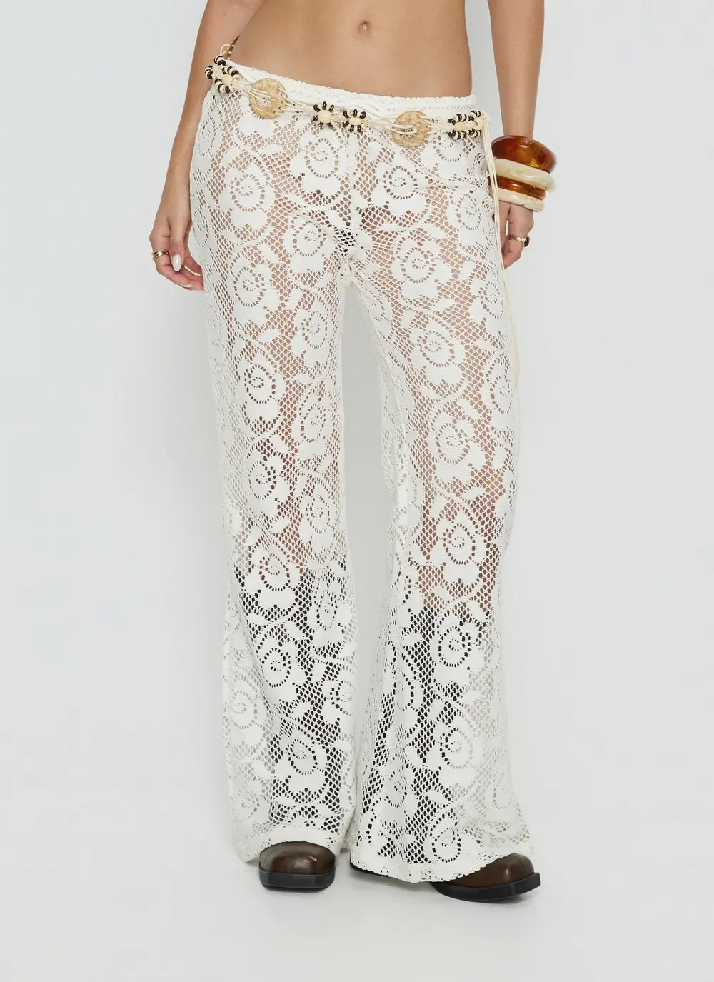 Rosadonna Lace Flare Pants Cream