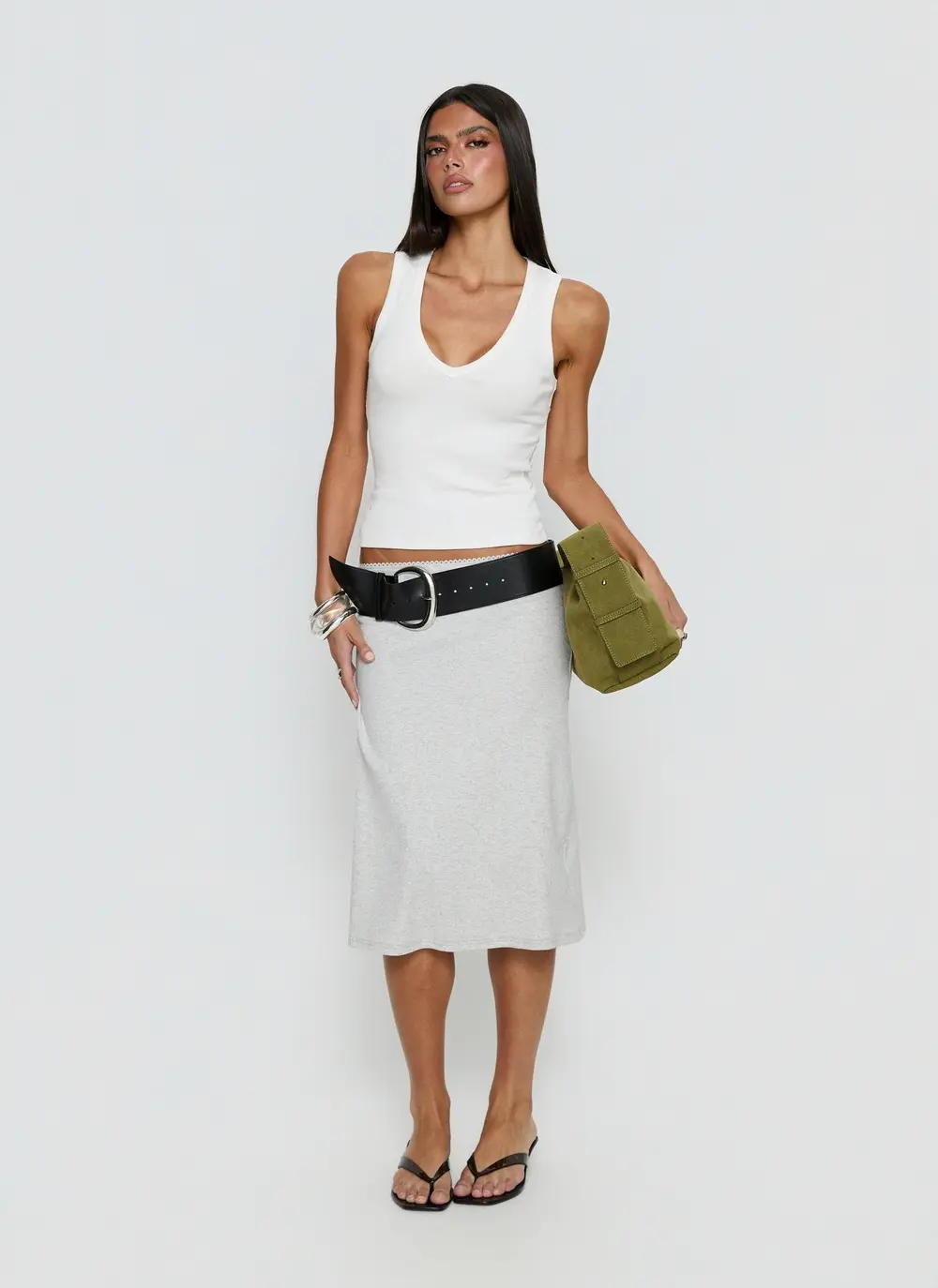 Baseline Rib Midi Skirt Grey Marle