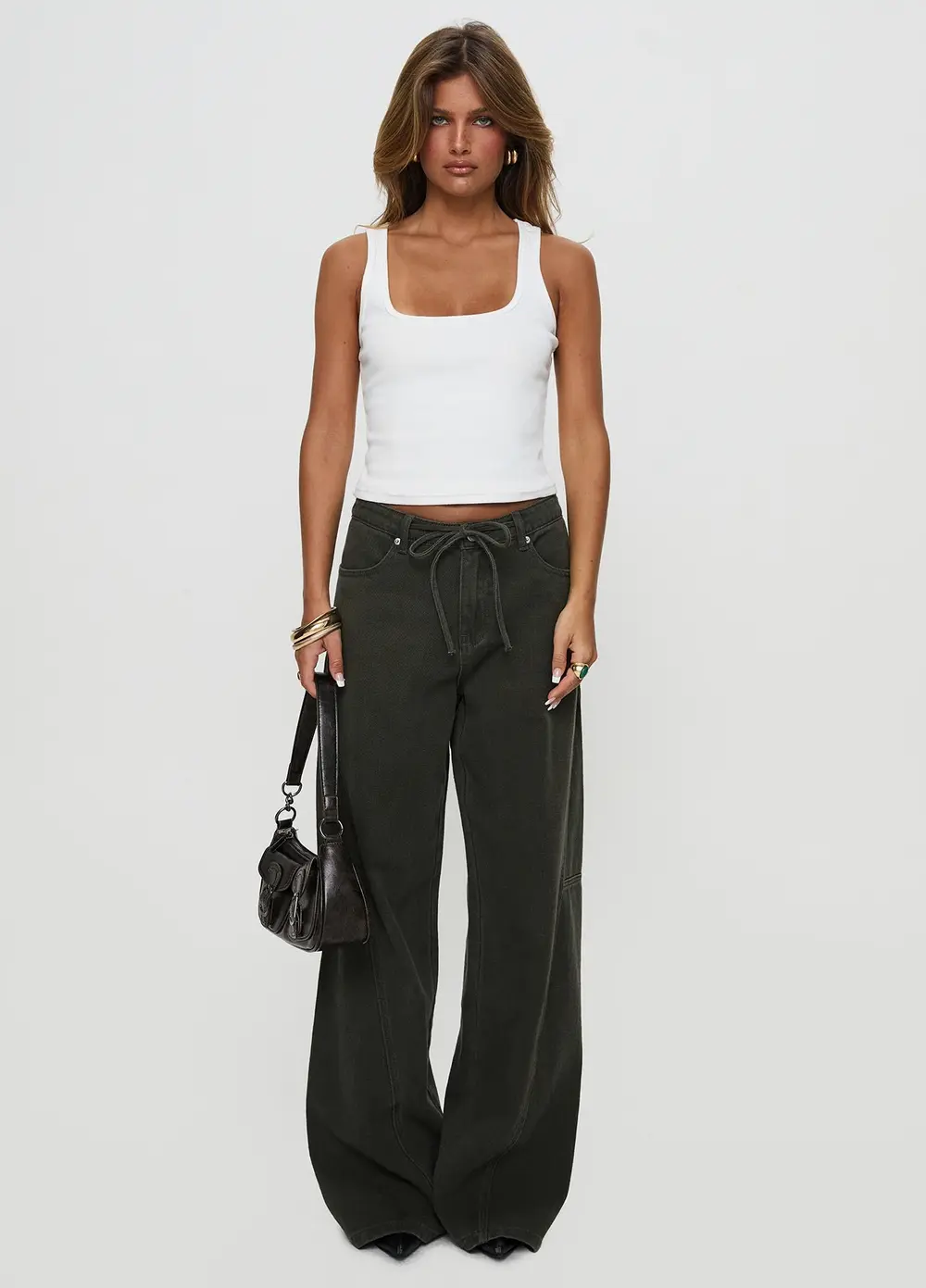 Bruiser Tie Waist Mid Rise Wide Leg Jeans Green