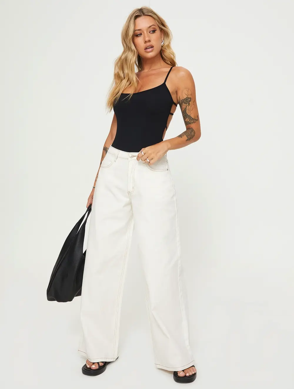 Naylor Mid Rise Wide Leg Jeans Cream