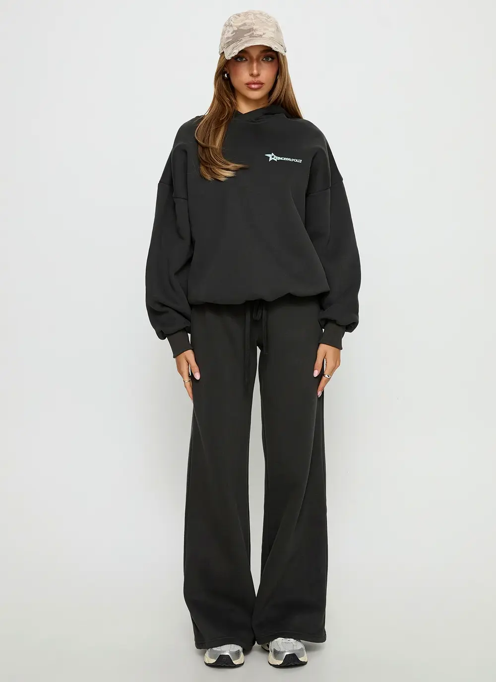 Princess Polly Stargirl Wide Leg Sweat Pants Charcoal