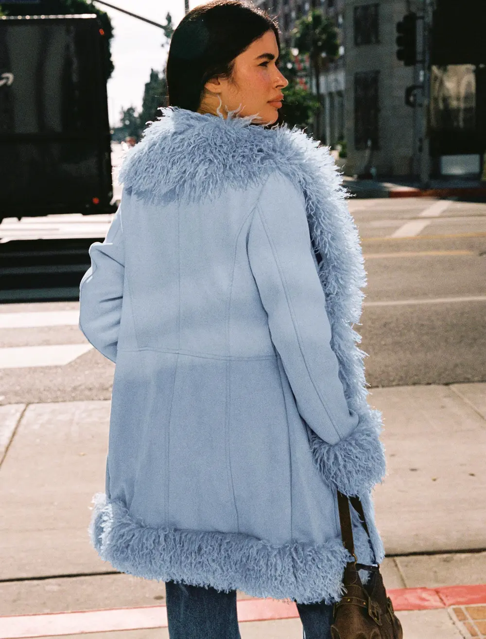 Josefina Faux Fur Detail Jacket Blue