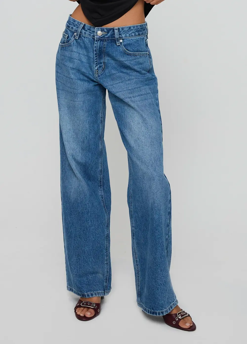 Serenitia Mid Rise Relaxed Jeans Mid Blue Wash