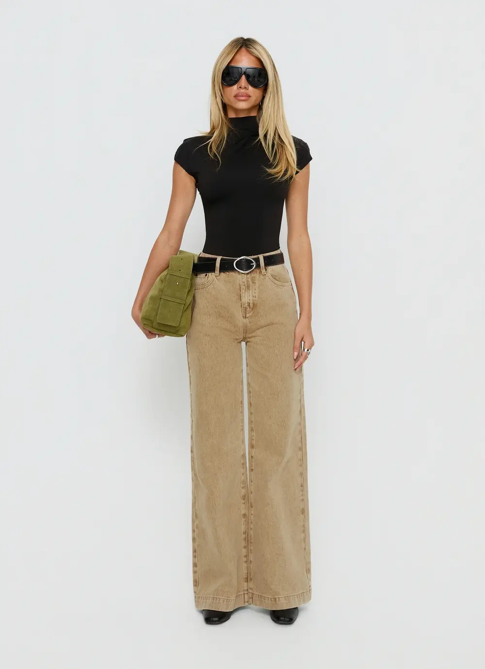 Goldie High Rise Wide Leg Jeans Tan
