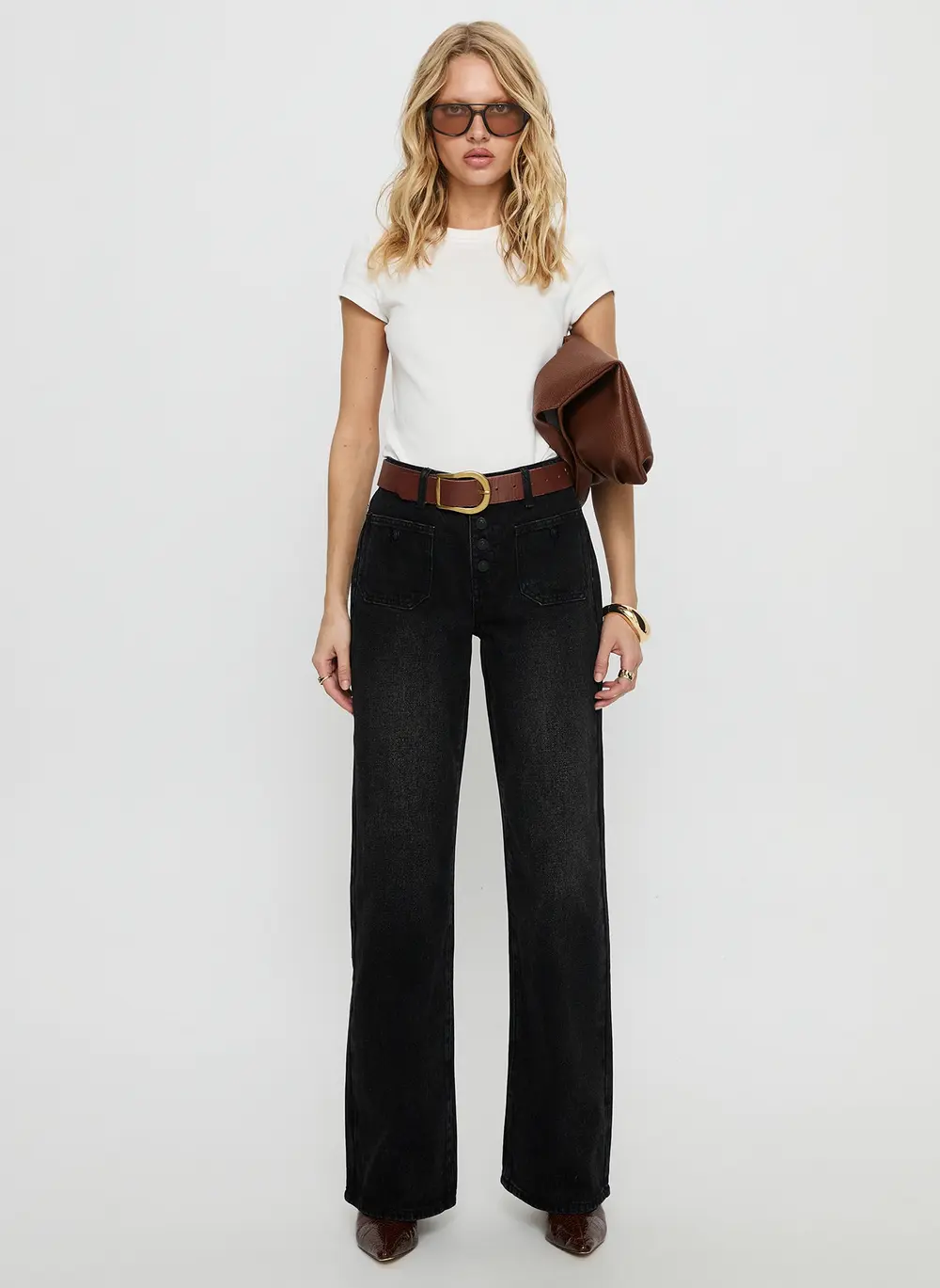 Carianne Low Rise Wide Leg Jeans Washed Black