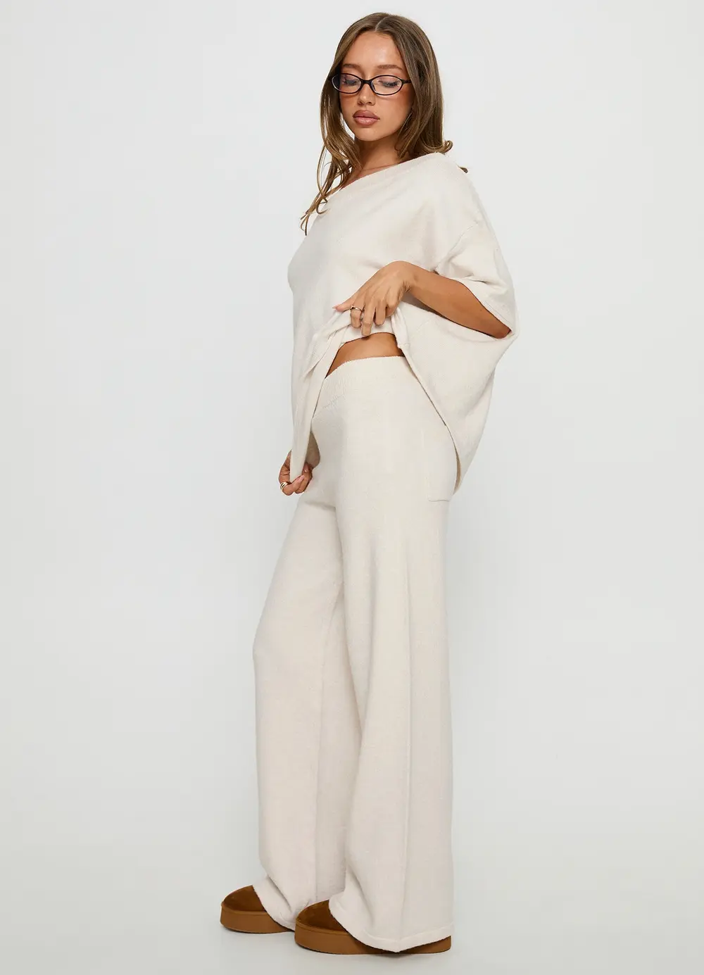 Bekki Wide Leg Knit Pant Oat