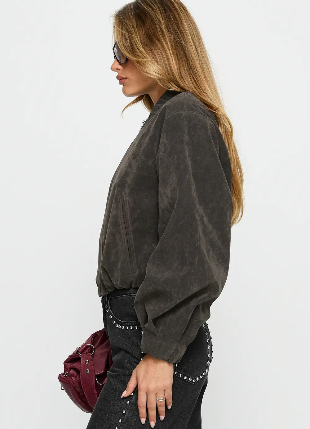 Mastery Faux Suede Bomber Jacket Charcoal