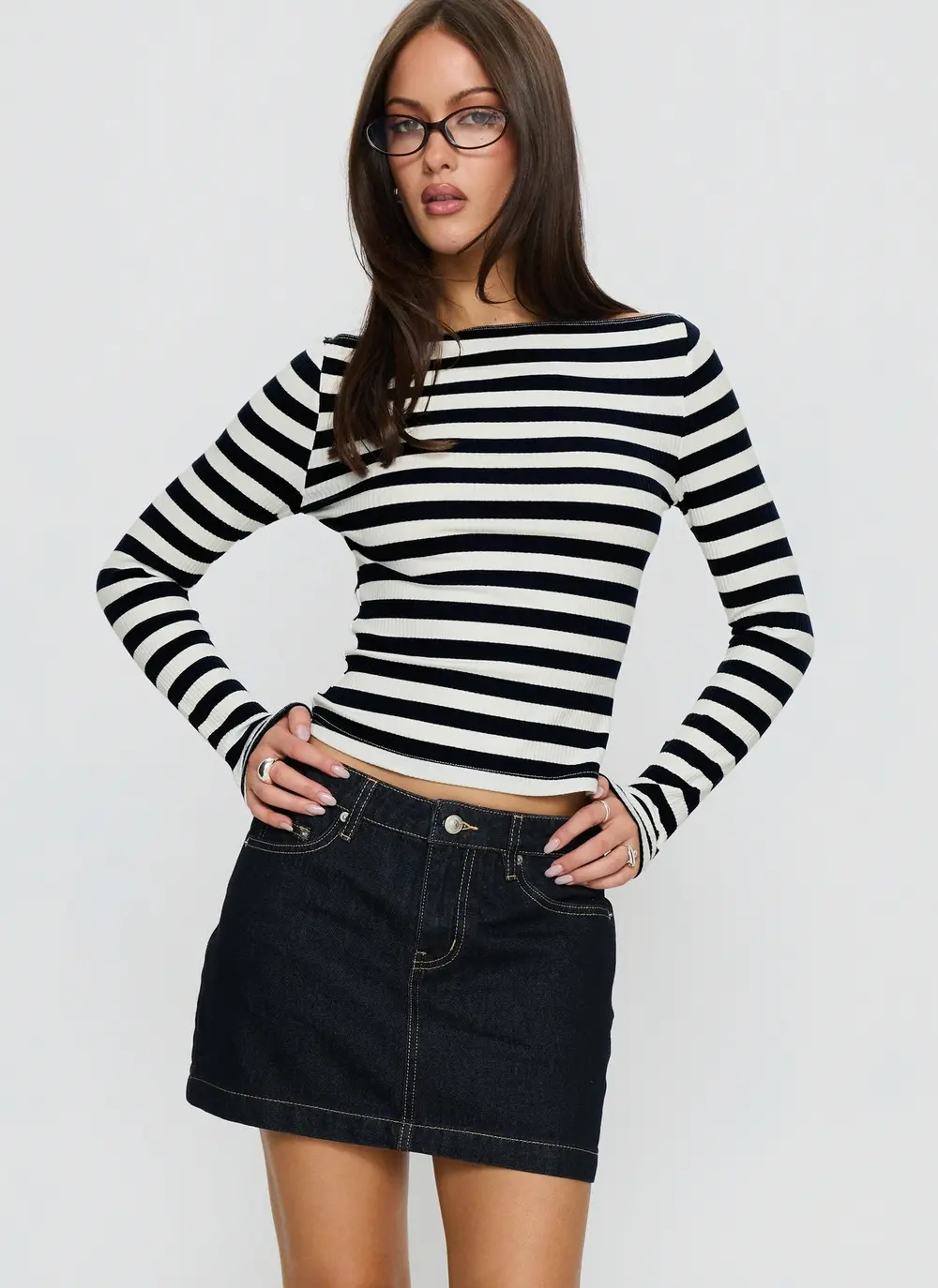 Nickei Denim Mini Skirt Raw Dark Wash