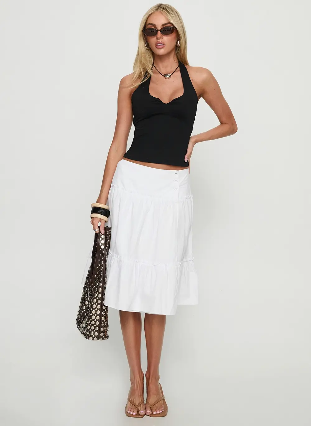 Cascades Low Rise Midi Skirt White