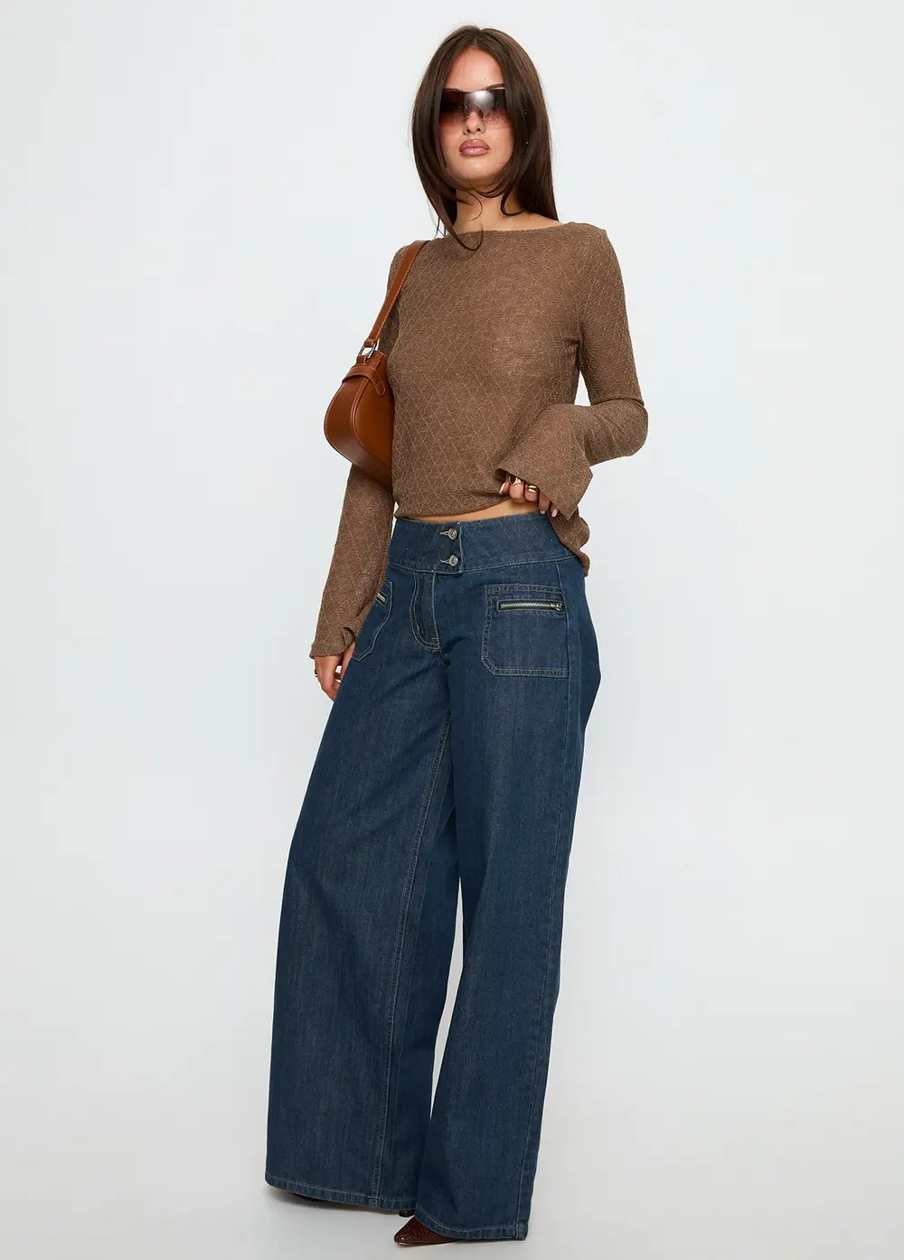Unwritten Mid Rise Wide Leg Jeans Dark Blue Wash