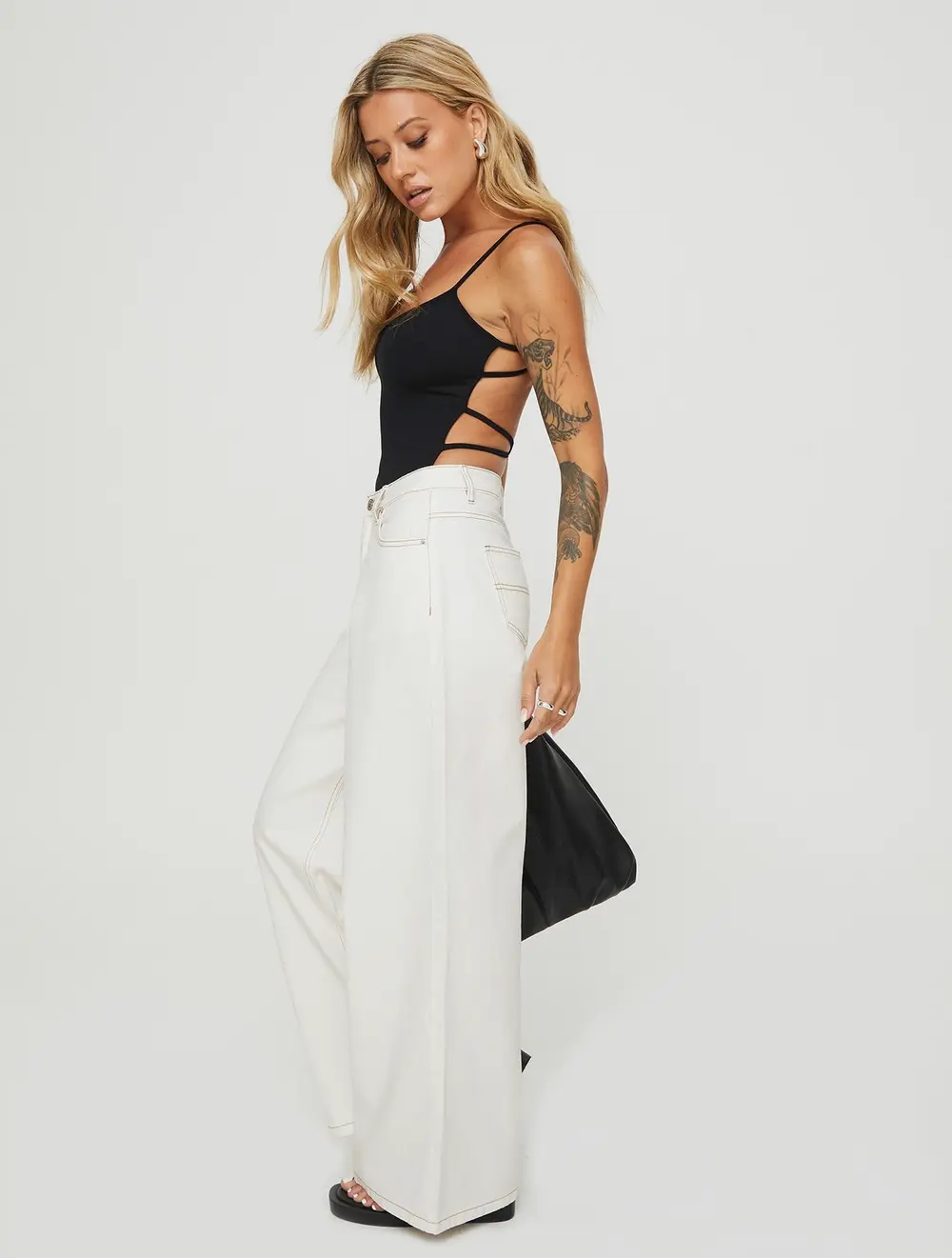 Naylor Mid Rise Wide Leg Jeans Cream