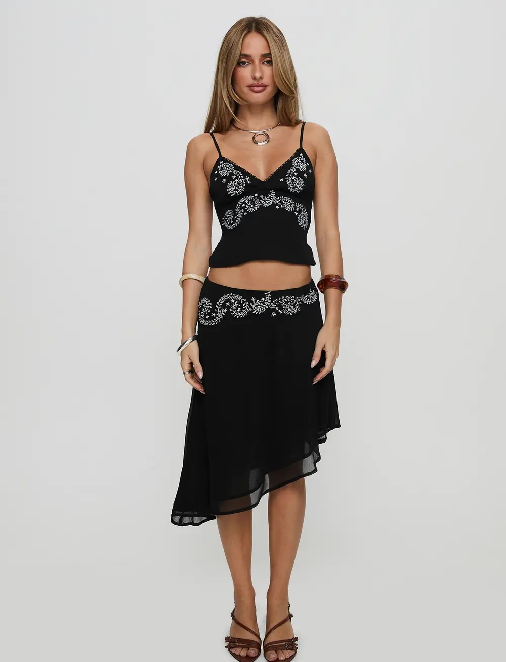 Pappilion Asymmetrical Midi Skirt Black