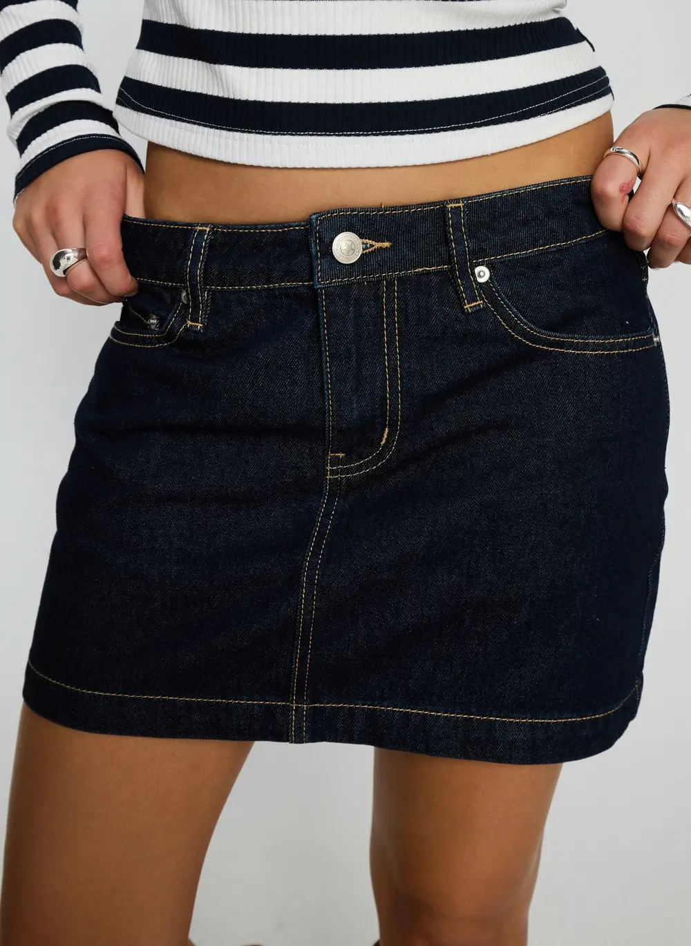Nickei Denim Mini Skirt Raw Dark Wash