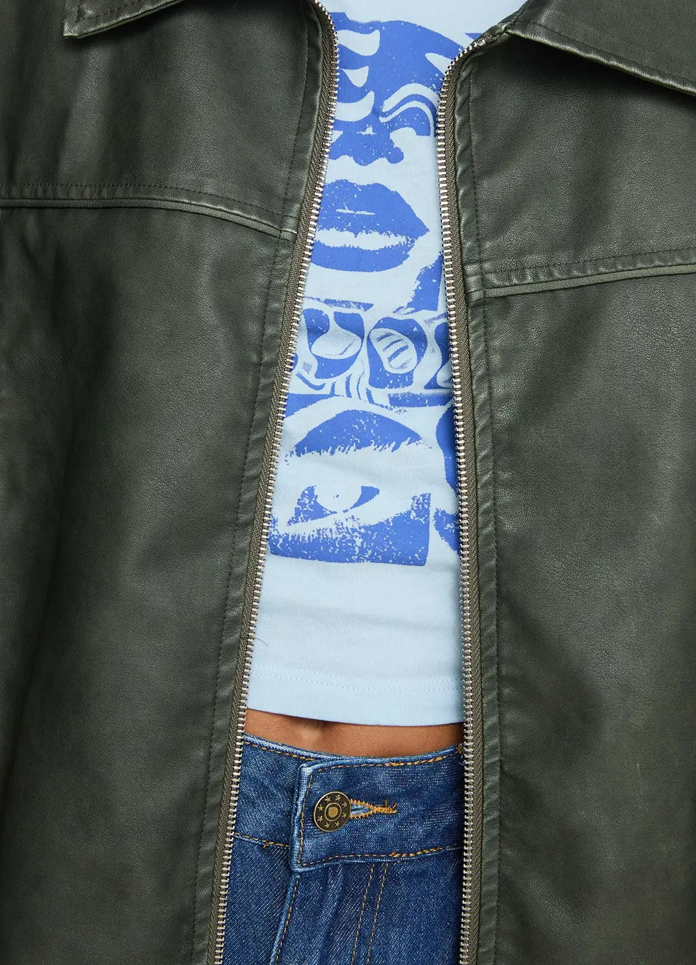 Goldsmith Faux Leather Bomber Jacket Washed Forest