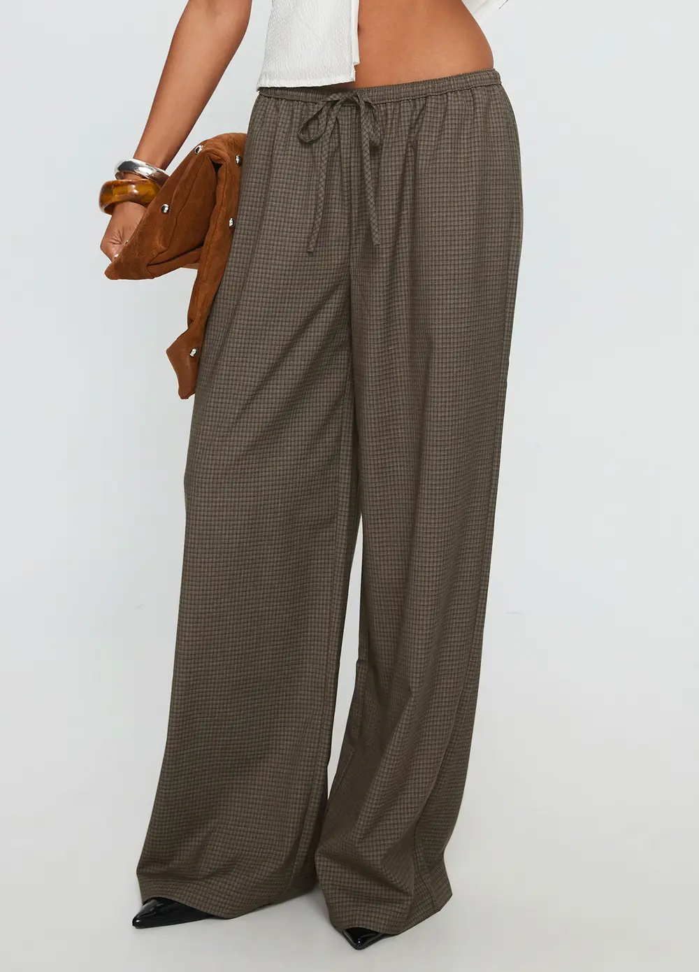 Ketrina Tie Waist Pants Brown Plaid
