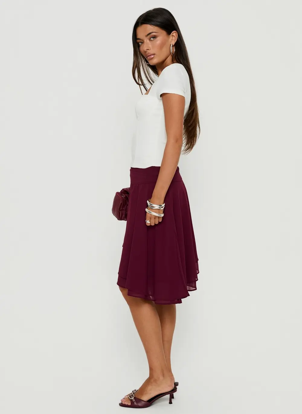 Evanescence Asymmetrical Midi Skirt Cherry