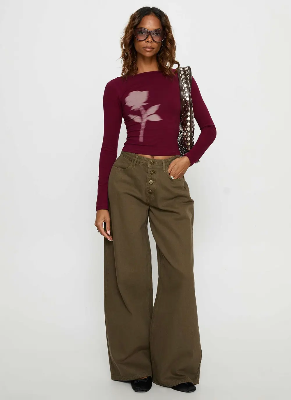 Naylor Mid Rise Wide Leg Jeans Olive