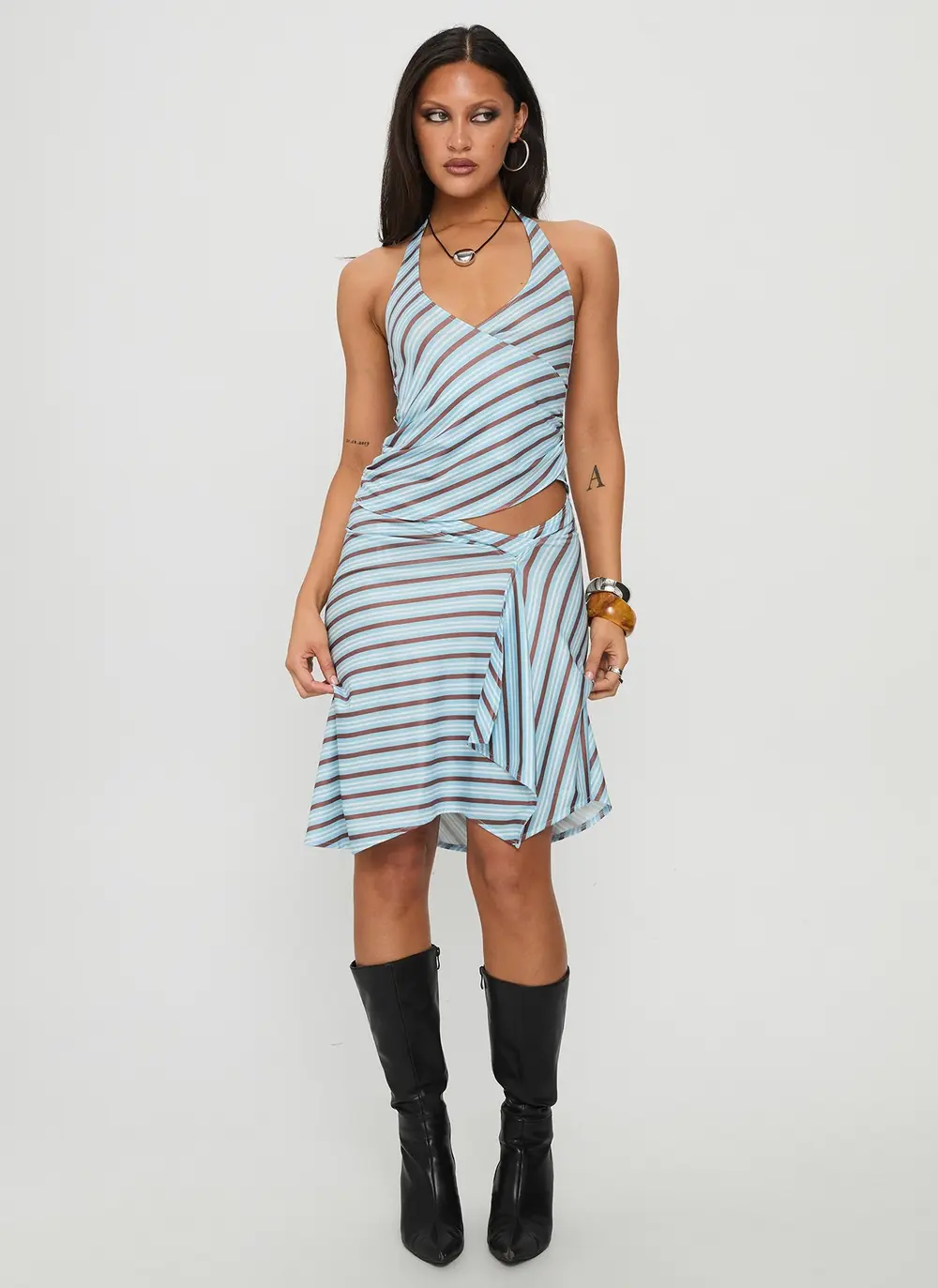 Esmeray Midi Skirt Blue Stripe