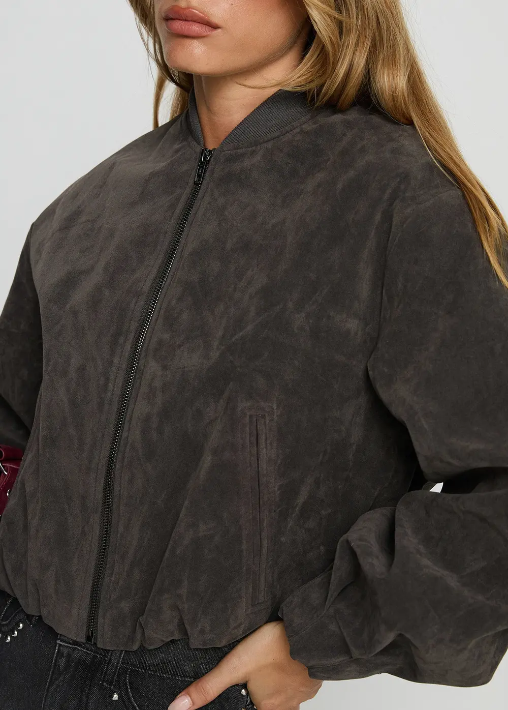 Mastery Faux Suede Bomber Jacket Charcoal