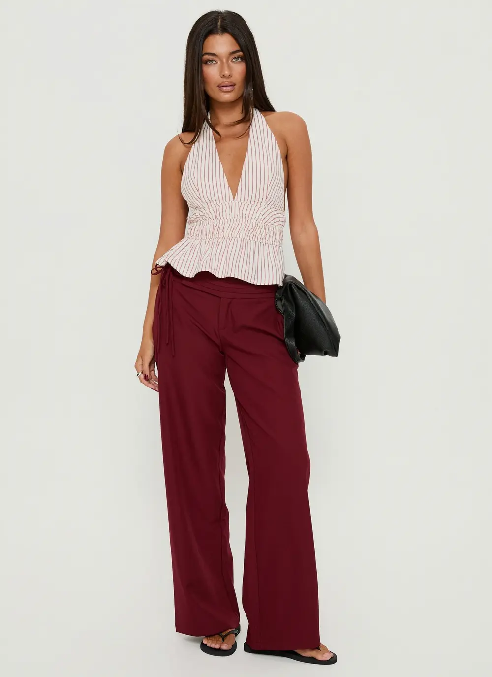 Good Riddance Pleat Tie Slouch Pants Burgundy