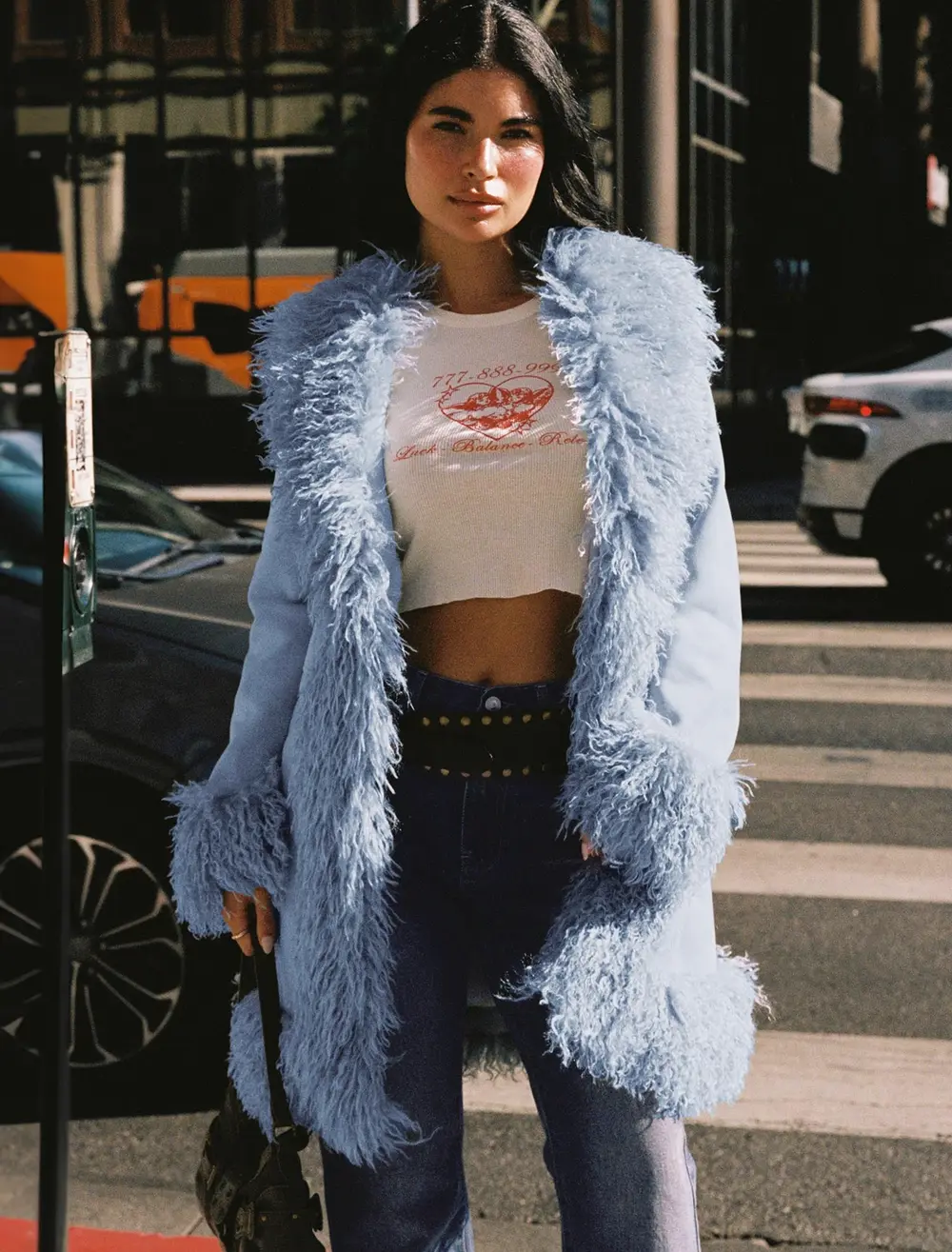 Josefina Faux Fur Detail Jacket Blue