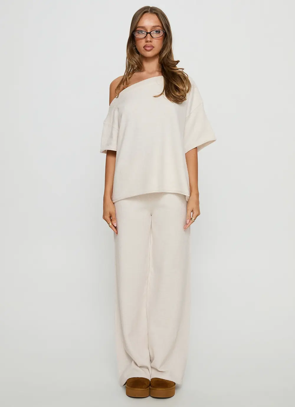 Bekki Wide Leg Knit Pant Oat