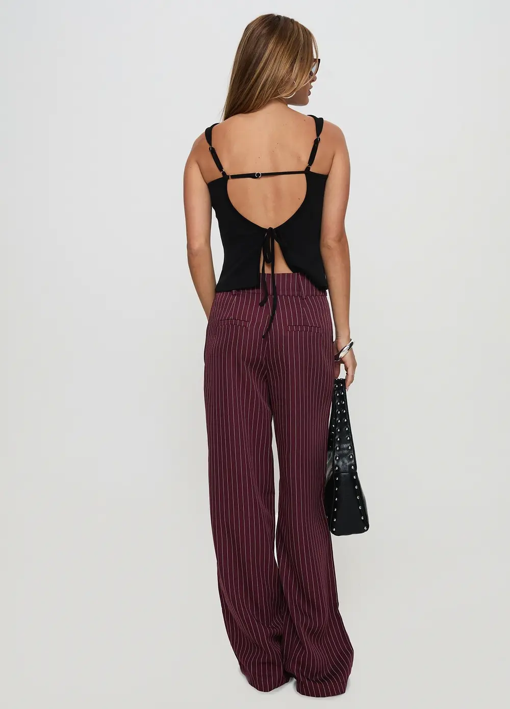 Lorenne Mid Rise Pant Burgundy Pinstripe