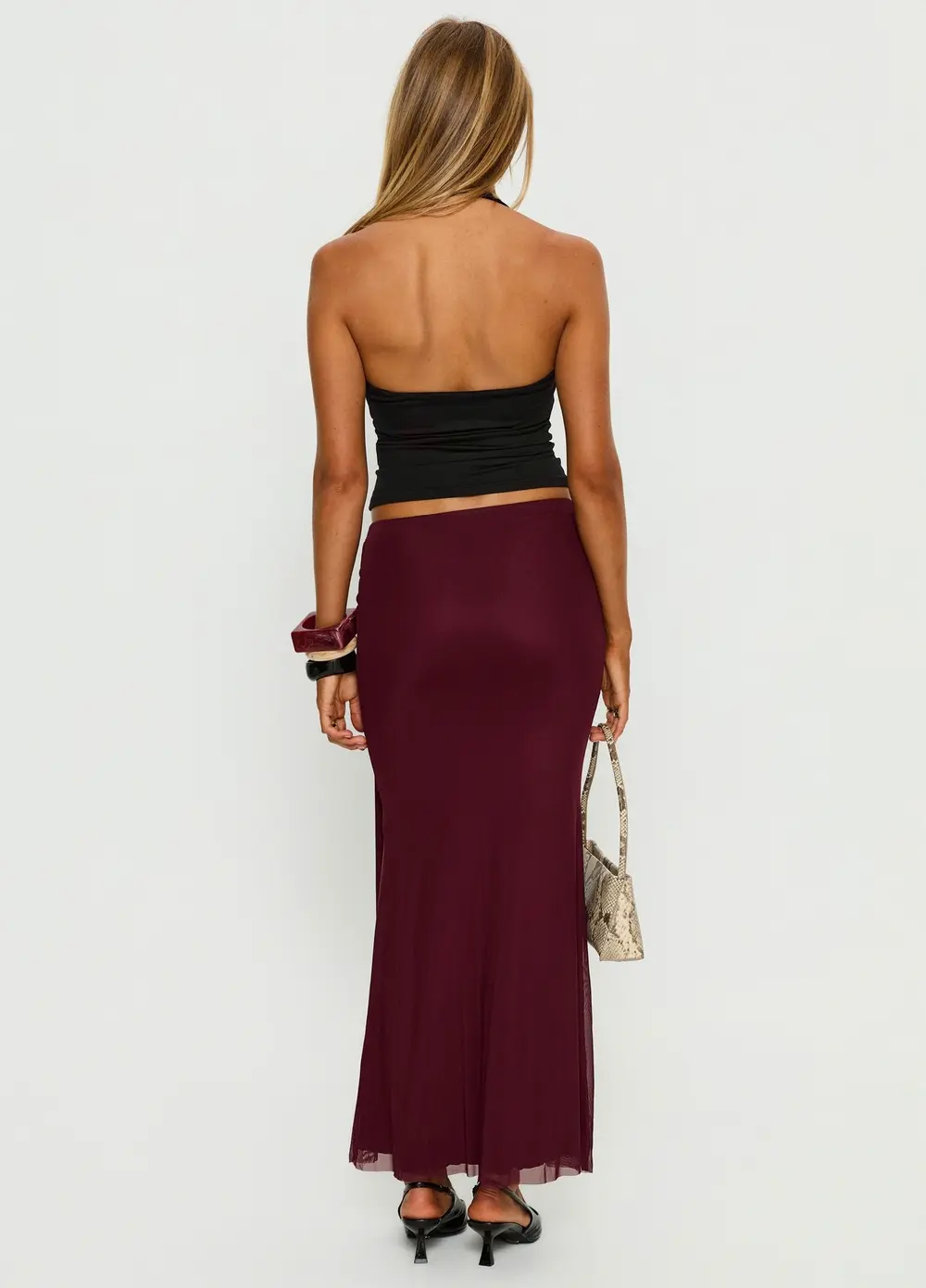 Caviar Tie Maxi Skirt Currant