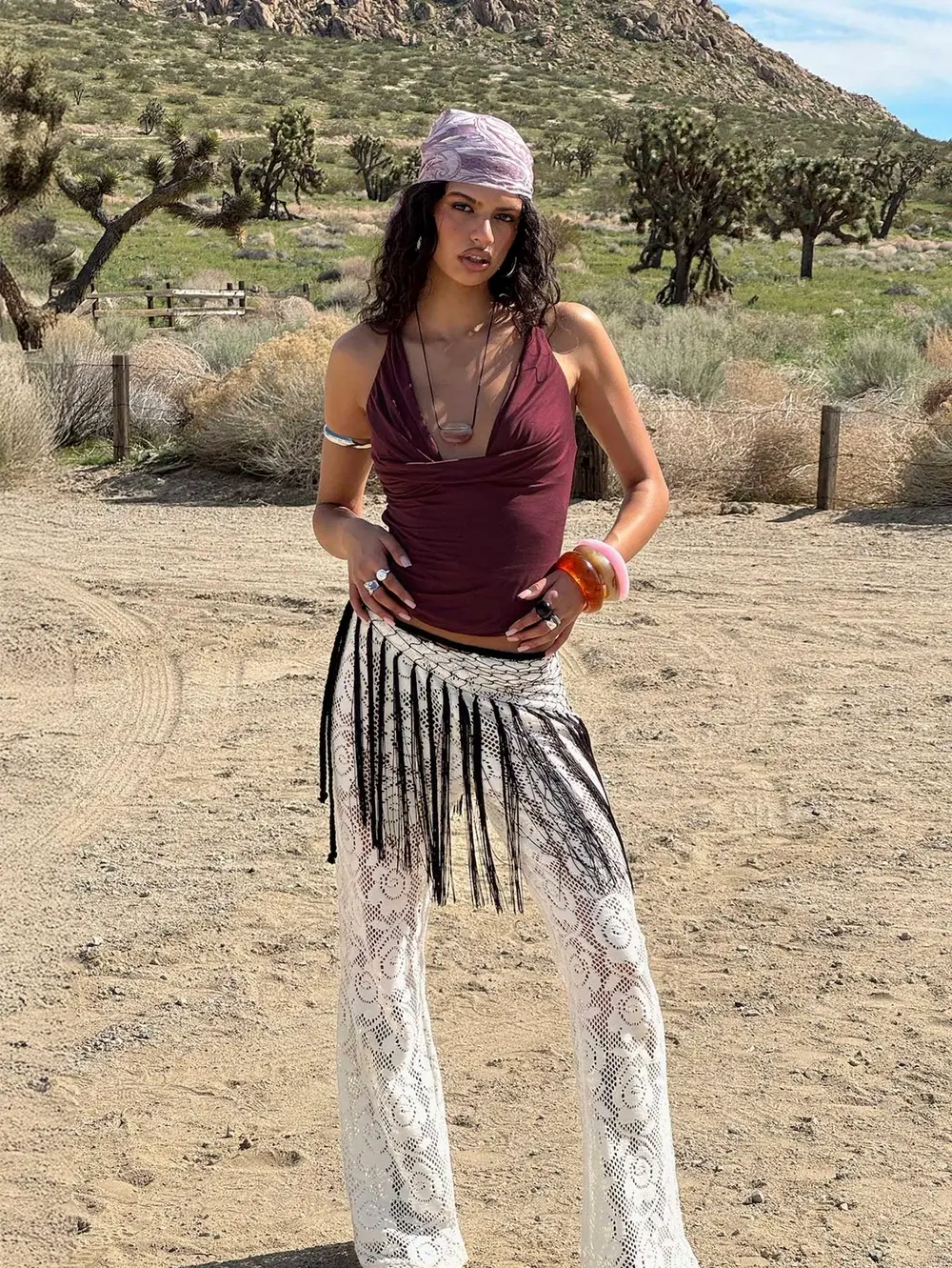 Rosadonna Lace Flare Pants Cream