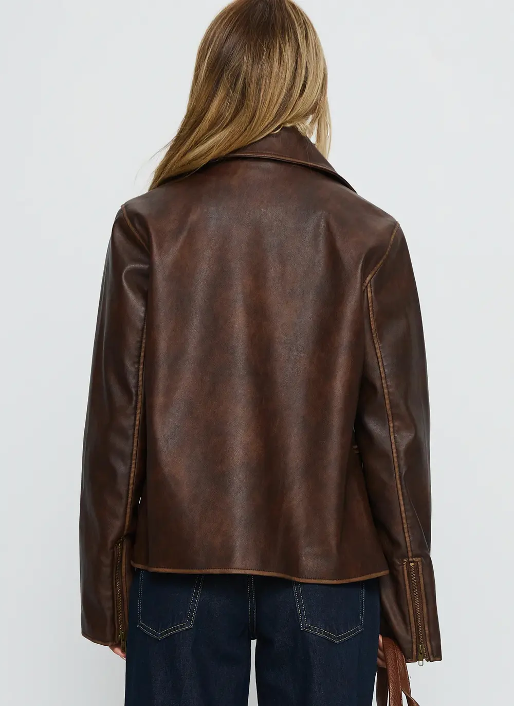 Vyolette Faux Leather Collared Jacket Washed Brown