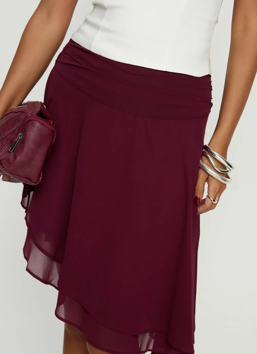 Evanescence Asymmetrical Midi Skirt Cherry