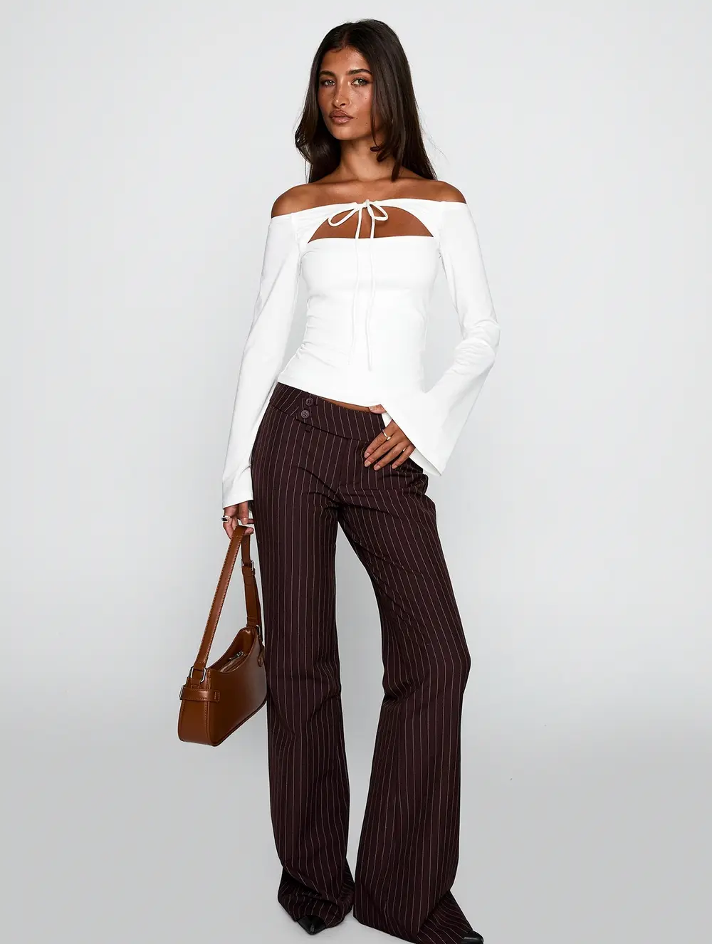 Kinkirk Flared Pants Brown Pinstripe