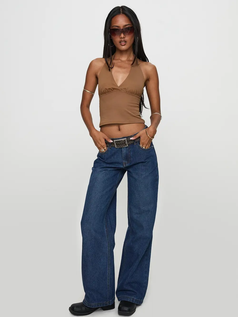 Everlong Mid Rise Wide Leg Jeans Dark Blue Wash