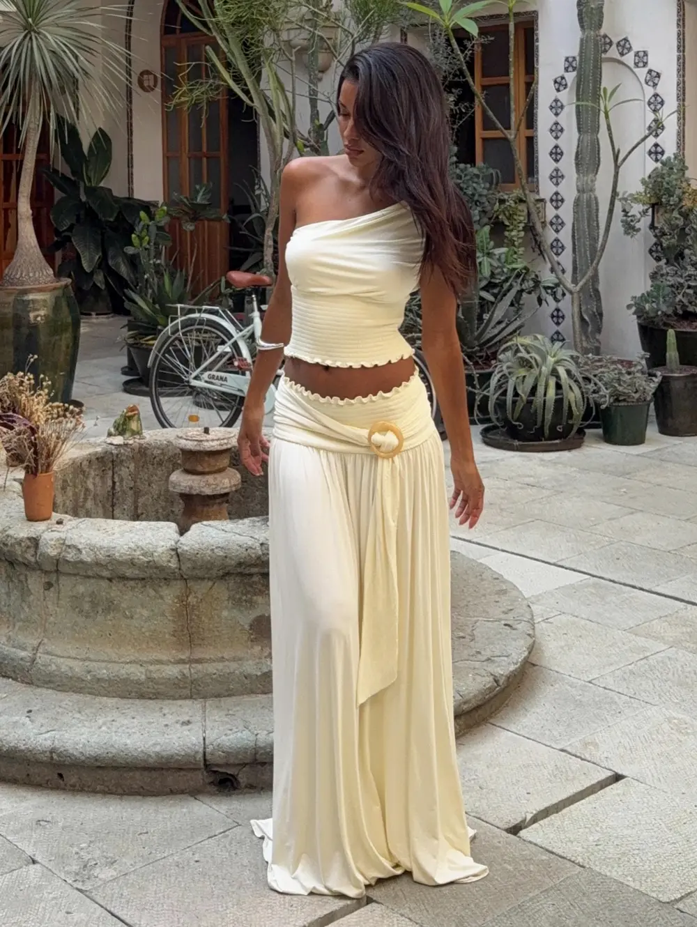 Full Orbit Shirred Maxi Skirt Cream