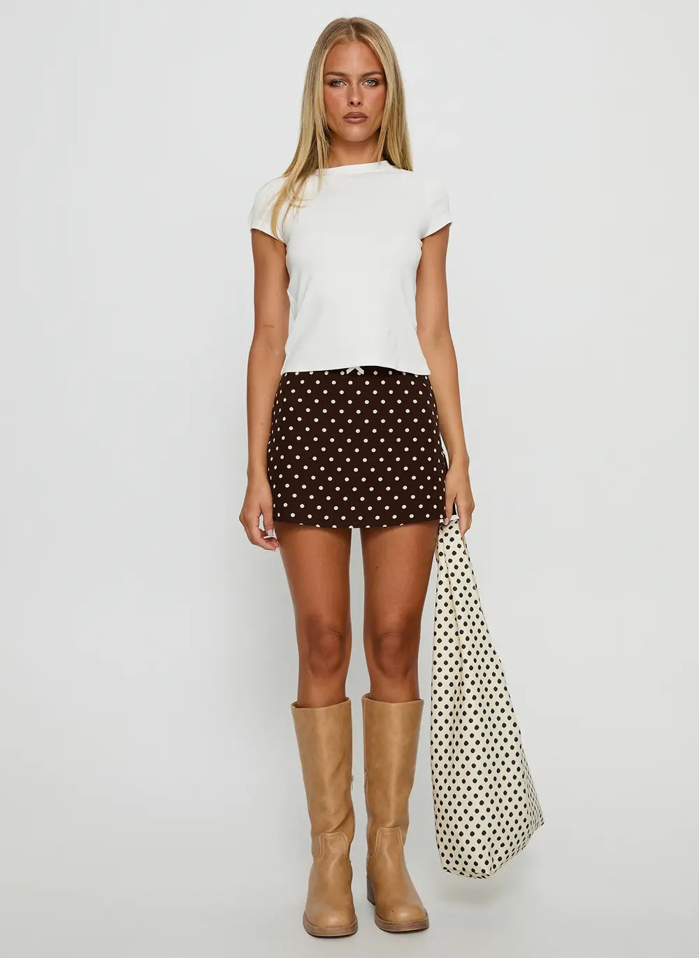 Tejano Mini Skirt Brown Polka Dot
