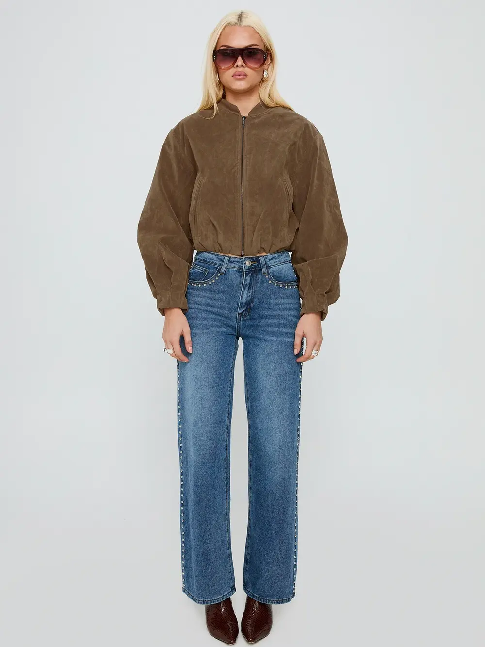 Mastery Faux Suede Bomber Jacket Brown