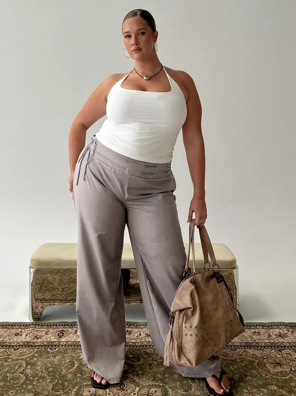 Just Have Fun Wide Leg Pant Grey Curve