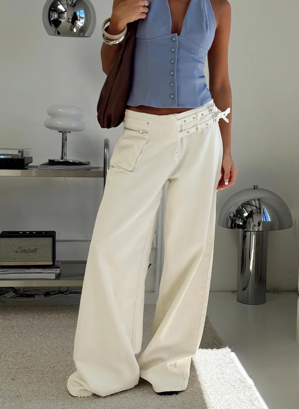 Paltrow Mid Rise Wide Leg Cargo Jeans Cream