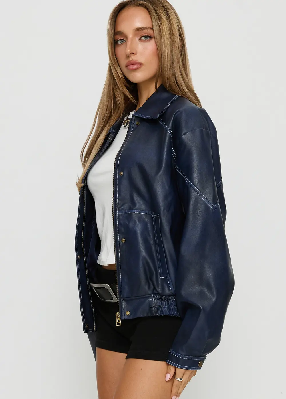 Jaxton Faux Leather Jacket Navy