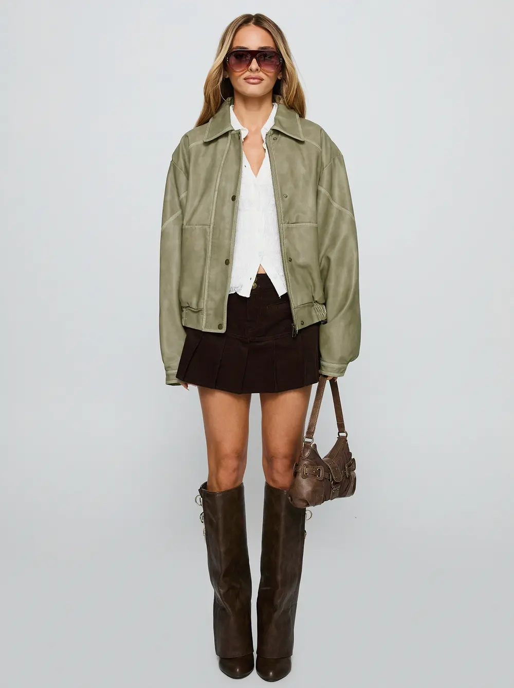 Jaxton Faux Leather Jacket Taupe