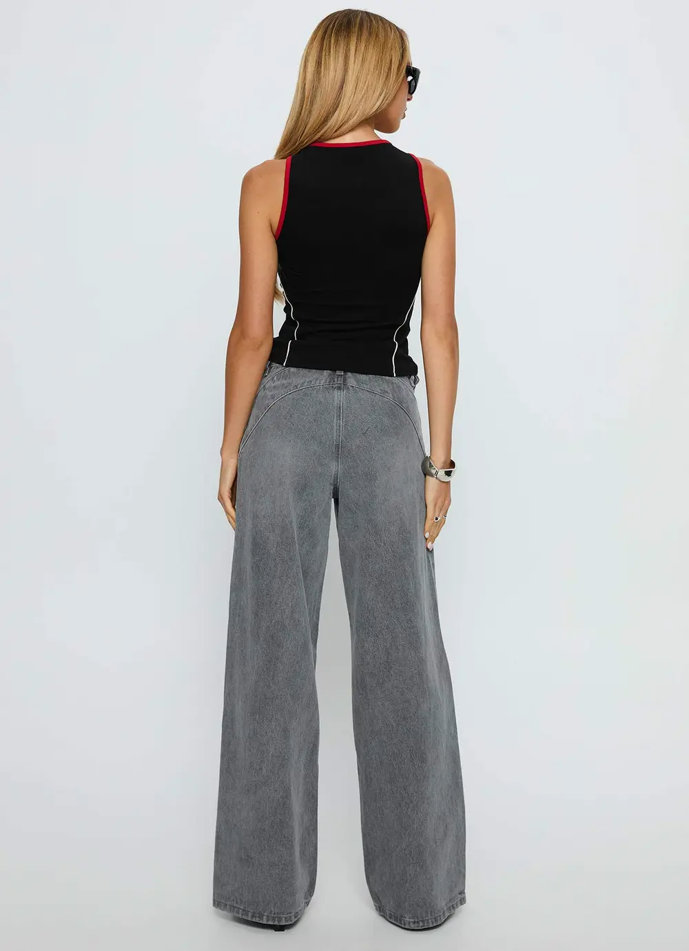 Mckinley Mid Rise Wide Leg Jeans Washed Grey