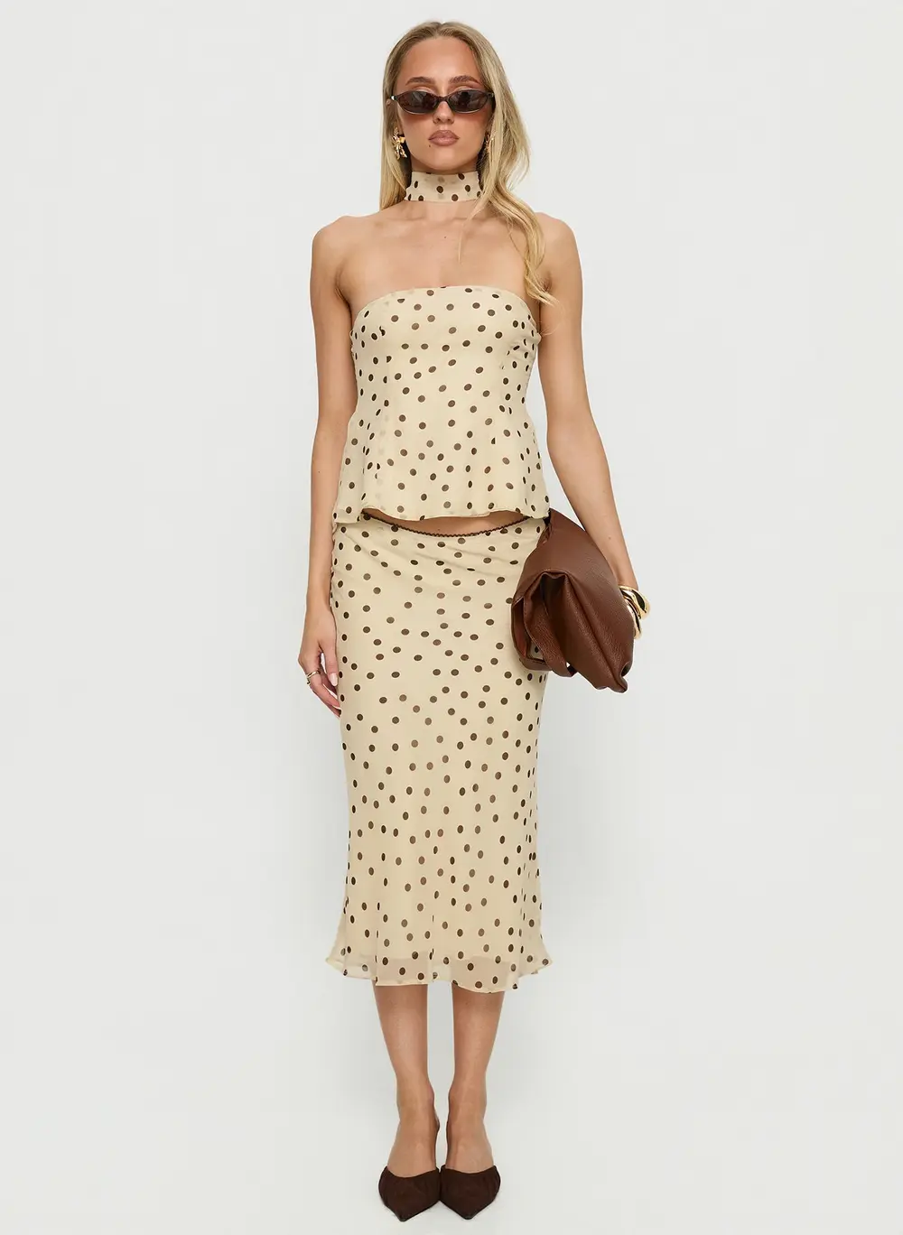 Sydni Midi Bias Cut Skirt Yellow / Chocolate Polka