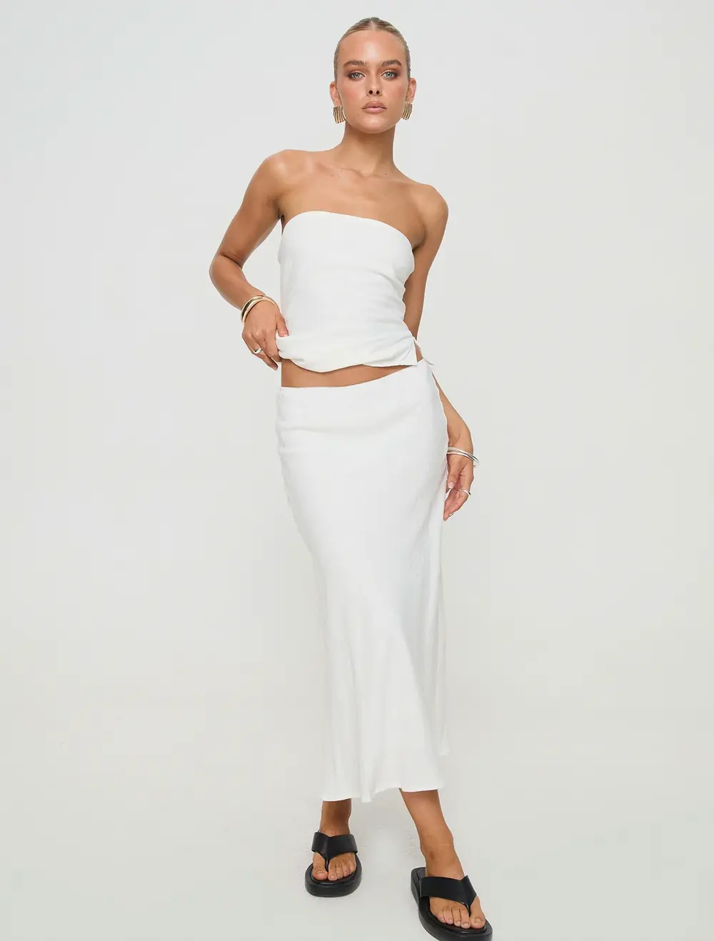 Ermias Linen Blend Midi Skirt White