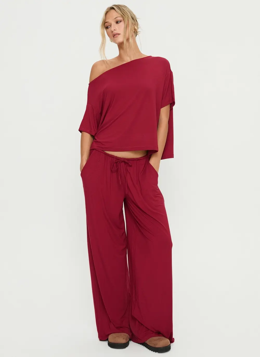 Cozy Hour Sleep Relaxed Pants Red
