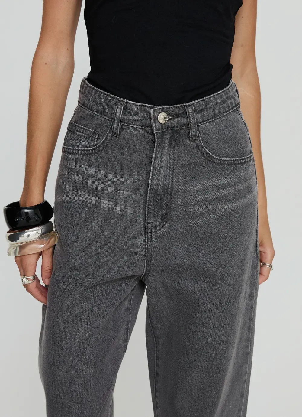 Nicolo High Rise Straight Leg Jeans Washed Grey